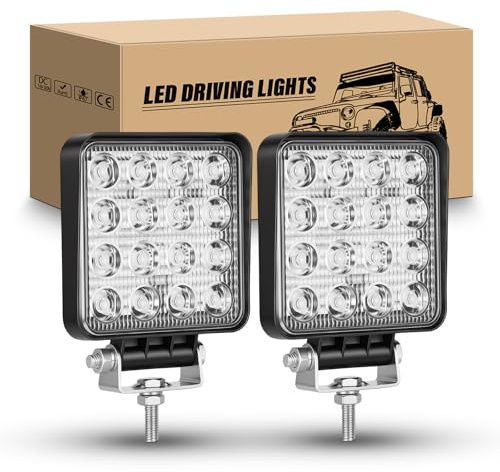 RIGIDON 2 x Led Scheinwerfer Quadrat, 4 Zoll 10 cm 48W Flood Offroad Lights | 12V 24V 6000K Weiß Zusatzscheinwerfer Wasserdicht für Auto Offroad Traktor SUV ATV KFZ LKW 4x4 Fahrzeuge Rückfahrscheinwerfer