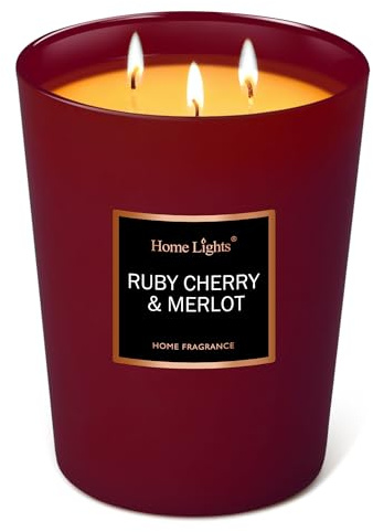 HomeLights Doftljus – stor burk aromaterapi, naturlig sojavax, 130 timmar lång brinnande, rubin körsbär och merlot