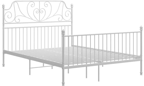 vidaXL Bettgestell Metallbett Schlafzimmer Bett Doppelbett Schlafzimmermöbel Bettrahmen Lattenrost Pulverbeschichtetes Metall Weiß 160x200cm