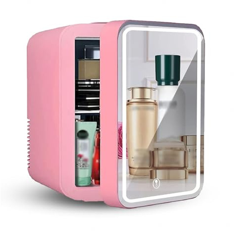 HAZARA Petit RéFrigéRateur CosméTique, 8L,avec Miroir De Courtoisie LED RéFrigéRateur Beauté, Voiture,Maison,Chaud Et Froid 2 en 1 Mini Frigo Pas Cher, pour Le Bureau Ou en Voyage,Pink