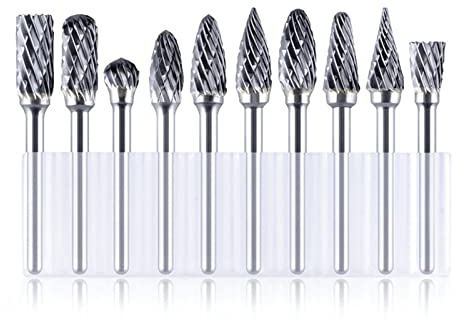 FSLMEIL 10 Stück Wolframkarbid-Fräser, 3 mm Schaft, doppelt geschnitten, Vollhartmetall-Frässtifte, Set for Stanzschleifer, Bohrer, Drehfeilen