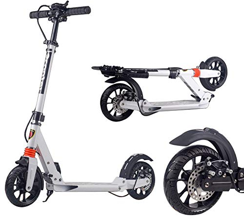 Ultra Wide Big Wheels Tretroller für Erwachsene, zusammenklappbar und höhenverstellbar, 150 kg Kapazität, Pendlerscooter für Teenager, Schwarz, Scheibenhandbremse