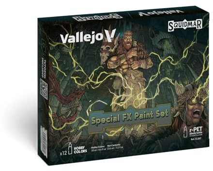 Vallejo Special FX Paint Set 72207 by Squidmar Miniatures, set de 12 pinturas acrílicas de 18 ml para miniaturas: 4 fluorescentes, 2 Xpress Color y 6 tintas para efectos de luz