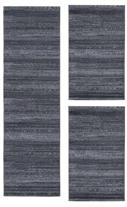 Carpetsale24 Bettumrandung Schlafzimmer 3 teilig Kurzflor Teppich Grau Bettvorleger Schlafzimmer Bettset: 2 St. 80x150 cm | 1 St. 80x300 cm - Flauschiger Teppich Läuferset Weich Moderne Design