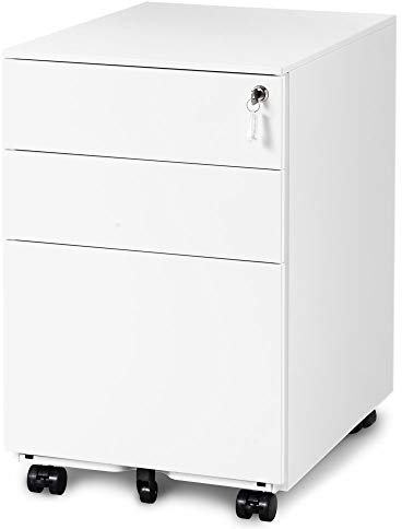 BTM 3 Drawers Mobile File Cabinet, Lockable Filing Cabinet for A4, Metal Filing Pedestal Storage Cabinet with Keys, 5 Wheels