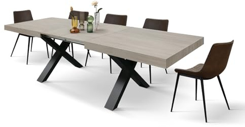 PAZZO DESIGN Ausziehbarer Tisch Sofia, Wohnzimmertisch, Küchentisch, X-förmige schwarze Beine, hergestellt in Italien, Perl-Ulme, 160x90x76 cm - id_2128