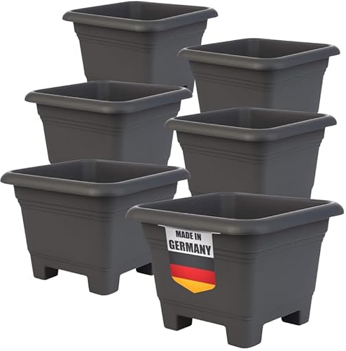 2friends Großpflanzkübel Eckig Groß Außerhalb 6er Set Anthrazit Wetterfest & Frostbeständig Blumentopf Einsatz Pflanztöpfe Groß Für Garten & Terrasse 38x38x28 cm