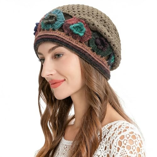 ZLYC Damen Sommer Strickmützen Handgemacht Häkelmütze Slouch Beanie Mütze | Baumwolle Atmungsaktives