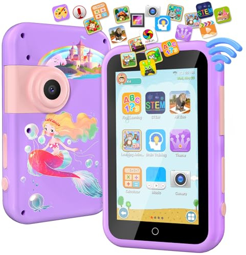 VATOS Kids Smart Phone Toy for Girls Boys 3 4 5 6 7 8 9 Years Old, 4 Large Touchscreen Mermaid Style Smartphone with Dual Camera Learning Toy Gifts