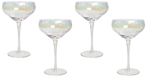 Beliani Set of 4 Champagne Saucers Coupes Hand-Blown 30 cl 11 oz Iridescent Finish Morganite