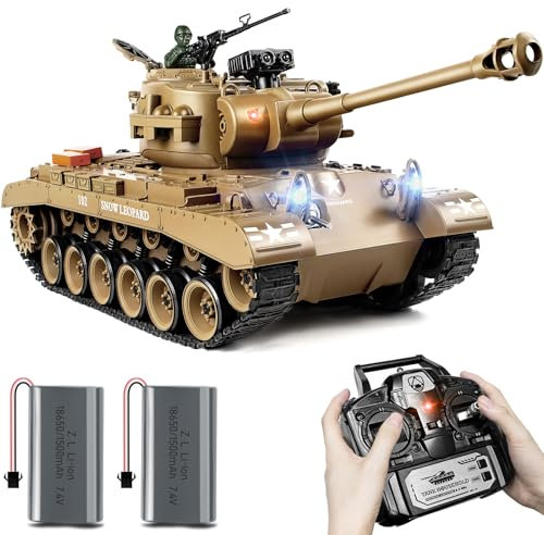 RC Panzer 1:18 US M26 Pershing, 2.4GHz Ferngesteuert mit Schussfunktion, WW2 Panzer Modell der Airsoft-BBS und Wasserbomben, Spielzeug mit Licht und Sound für Erwachsene und Kinder