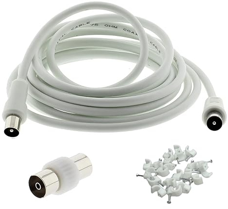 3C2V TV Coaxial Cable 4M - Nickel Plated RF Coax Extension Lead for Freesat, Aerial Socket, Freeview, Sat,DVD,VCR,SKY, Smart U-HD TV, Virgin, BT, Antenna Box, Y Splitter, Signal Booster 4.0 Meter