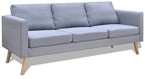 Cozynest Sofa 3-Sitzer mit Rückenkissen Sitzkissen Design Polstersofa Loungesofa Couch Lounge Stoffsofa Sitzmöbel Wohnzimmer Stoff Holzrahmen Stoff Hellgrau