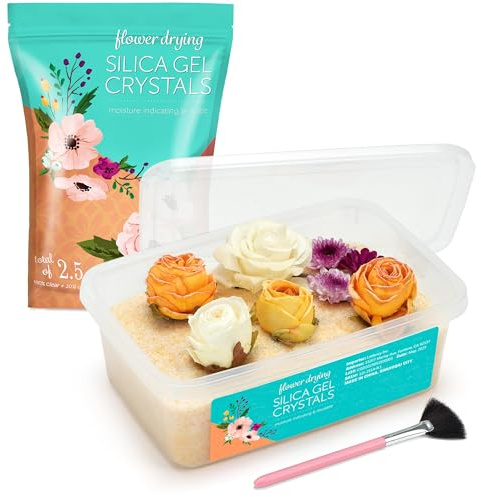LotFancy Silica Gel zum Blumen Trocknen 1,1 Kg, Silicagel mit Indikator | Wiederwendbares Trockenmittel, Feine Kristalle < 1 mm für Blumen, Brautstrauß konservieren