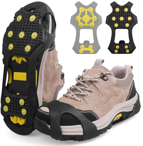 Ice Snow Grips Ice Cleats for Shoes and Boots Anti Slip Overshoe Crampons 11 Studs Traction Cleats Slip-on Stretch Footwear for Winter Walking Fishing Climbing Hiking