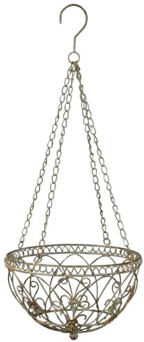 matches21 HOME & HOBBY Eleganter und verzierter Hängekorb aus Eisen für Pflanzen - Wetterfeste Blumenampel in Grau 68 cm mit Kette & Haken zum Aufhängen - Ideal für Garten, Balkon & Innenräume