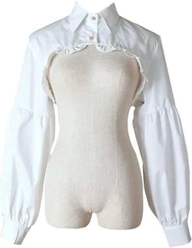 LLECDASEUI Cuello falso Desmontable Media Camisa Blusa Cuello Falso Manga Larga Vestido de fiesta Crop Top para Mujeres Niñas (S-L,B-blanco)