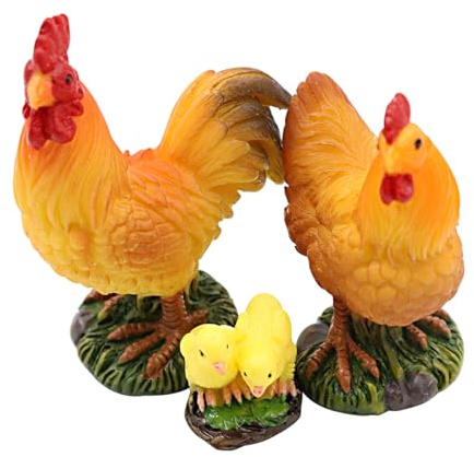 Hsthe Sea Miniatur-Hühnchen-Schmuckset, 3-teilig, Hahn, Henne, Küken, Mikro-Landschaftsharz-Ornamente, Miniatur-Landschafts-Hühner-Ornamente für Harz-Mikro-Landschafts-Dekoration