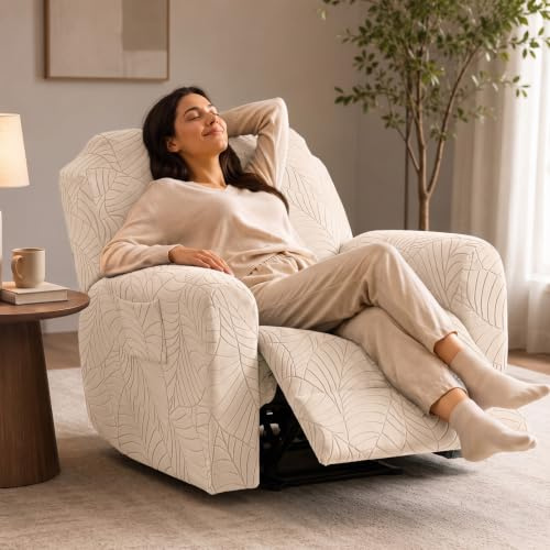KELUINA Coprisedia per poltrona reclinabile in jacquard elasticizzato, in spandex e poliestere, con tasca laterale elastica, copertura per poltrona reclinabile (sabbia, 1 posto)