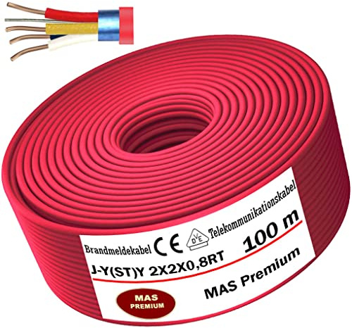 MAS Premium Von 5 bis 250m Brandmeldekabel Telekommunikationskabel J-Y(ST) Y 2X2X0,8 RT Fernmeldekabel Fernmeldeleitung Brandmeldeleitung (100m)