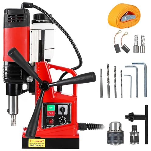 Powerful Magnetic Drill Press - 1550W, 2922 lbff, Portable Electric Drilling Machine for Metal Surface, 500 Prm 11Pcs Drill Bits Electric Drilling Machine for Metal Surface, Industrial and Home