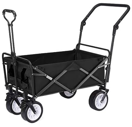 Chariot utilitaire pliable robuste avec 4 roues pour le jardinage, la pêche et les courses, chariot d'extérieur pour charges lourdes