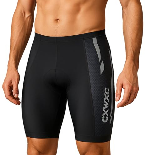 CXWXC Culote Ciclista Hombre con Acolchado Grueso de Silicona, Culote Ciclismo Hombre, Transpirables, de Secado rápido, Resistentes a los Golpes (FR/ES, Letras, M, Regular, Corto, Gris)