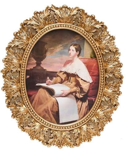 JANDERART Vintage Oval Picture Frame 8x10 Inch, Antique Ornate Photo Frames with Glass Front, Leaf Design, Tabletop & Wall Hanging, Photo Gallery, Gold