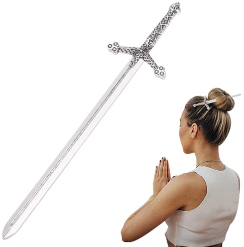 WEBEEDY Säbel Haarnadel Silber Haarstab Für Dutts Handgefertigte Chinesische Vintage Stirnband Säbel Haarnadel Metall Haarnadeln Für Frauen Lange Haar Accessoires 14.7x3.3cm