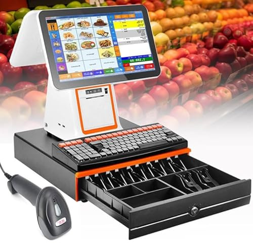 ZHPPED Caisse enregistreuse Intelligente, Caisse enregistreuse Tout-en-Un, Moniteur de Caisse à écran Tactile LCD, Terminal de Point de Vente avec Scanner Portable,White