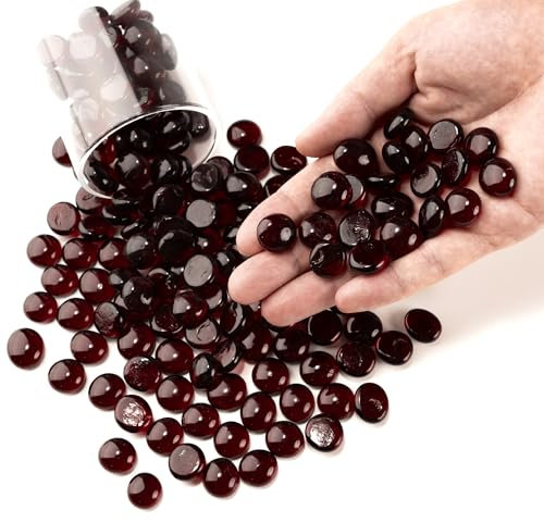 Mini marmi di vetro piatti,800g perline di vetro di colore della Rosso scuro per vasi,fondo floreale Mancala gemme ciottoli rocce per acquario,riempitivi di vasi,decorazioni per la casa (0,5 ~ 0,7)