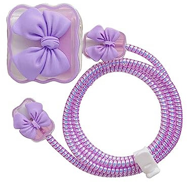 Data Cable Protective Sleeves,Cartoon Data Line Data Cable Sleeve,Chargers Spiral Cable Protector Covers (Purple)