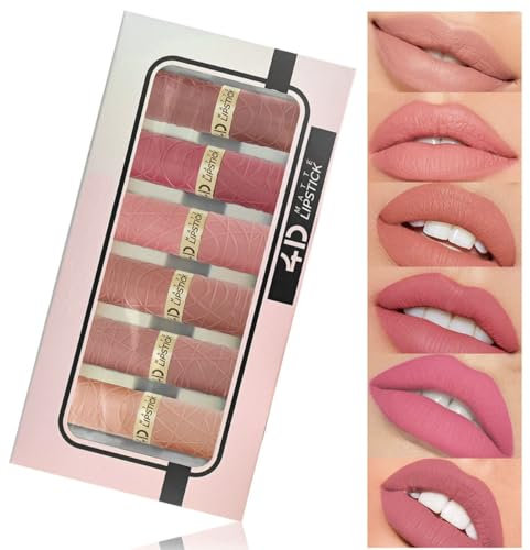 KARLOR Lippenstifte Set matte, 6 Stück Lipstick Set nude rosa Lippen Stifte Rosenholz Koralle nudetöne Lippenstift 24 stunde halt wasserfest kussecht wischfest pink Lipsticks set Damen Geschenk
