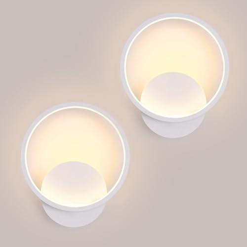 Applique da Parete Interno 2 Pezzi, 12W 1350LM, 3000K Bianco Caldo, Bianca | Lampada da Parete Moderno Rotonda in Alluminio, Lampade da Muro per Camera da Letto, Soggiorno, Corridoio, Scale, Ø20cm