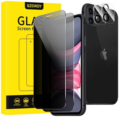 QZGWDY 2 Pezzi per iPhone 11 Pellicola Privacy con 2 Pezzi Pellicola Fotocamera, Anti-Spy Vetro Temperato Protezione Schermo Protettivo Film Resistente Durezza 9H Screen Protector, Anti Graffio