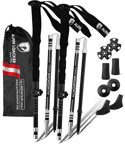 ALPIN LOACKER Wanderstöcke faltbar Carbon oder Aluminium mit Korkgriff I Nordic Walking Stöcke Damen & Herren I Leichte Faltbare Trekkingstöcke Teleskop für Bergsport
