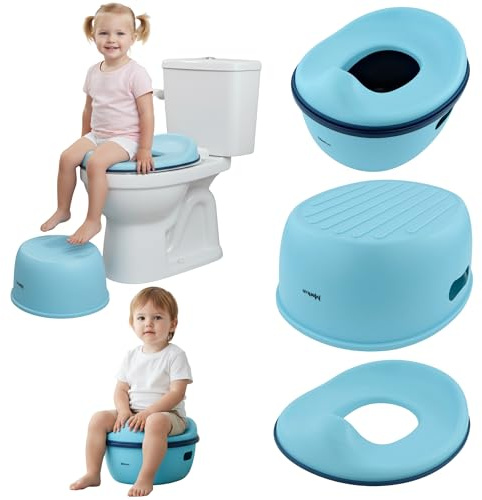 Merkan Töpfchen Sitzauflage Toilette, Touristentopf, Kinderfuß, Tragbar, 3in1 Nachttasse (Blau)