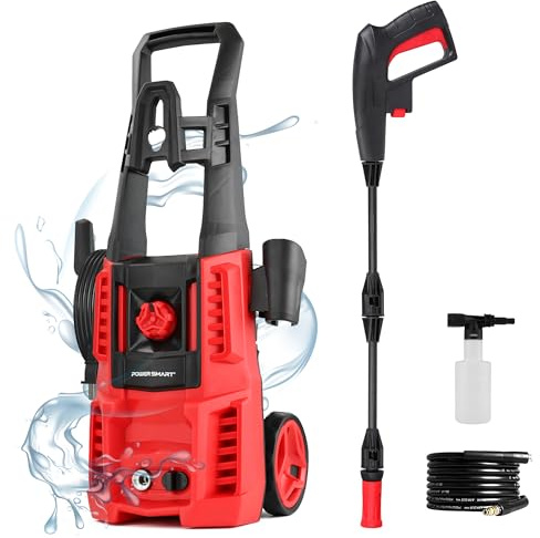 Electric Pressure Washer, 1850 PSI Max,1.0 GPM, 5 Wheels, 18M Cord/Hose Length Max, Power Washer for Patio, Car, Driveway, Fence & Home Cleaning