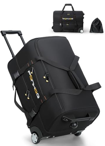 Ponhog Sac de Voyage à roulettes - Moyen Sac à Bagages Souple Résistant à l'eau, Léger pour Salle de Sport, Week-End et Voyage d'une Nuit, 55cm - Extensible, 40litres, Noir