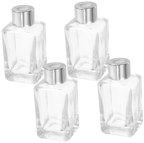 UKCOCO 4 piezas Botellas de Vidrio con Tapa Plateada Difusores Recargables para Aceites Esenciales y Perfumes para Coche y Hogar con Buen Sellado y Fácil Limpieza