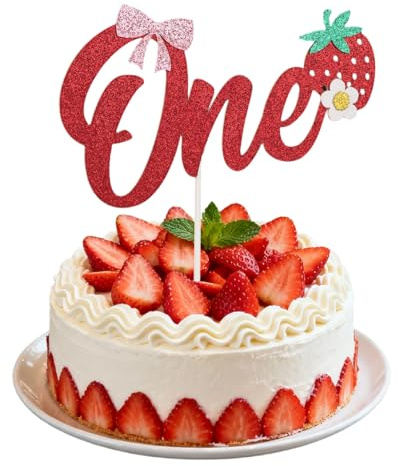 Décoration Gâteau Fraise, Décoration de Gâteau Fraise One Pailletée Douce pour Premier Anniversaire Fête Prénatale Célébrations