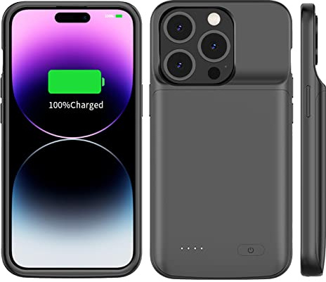 FLSTOR 85000mAh Akku Ladehülle für iPhone 14 Pro Max 6,7 Zoll, Extra 150% Power Ladegerät Hülle mit Displayschutzfolie, Schwarz