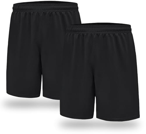 InfiniZer Boys Sports Shorts 2-Piece Set, Quick-Dry Breathable PE Shorts for Boys Football Gym Running School Activewear (UK, Age, 7 Years, Regular, Black)