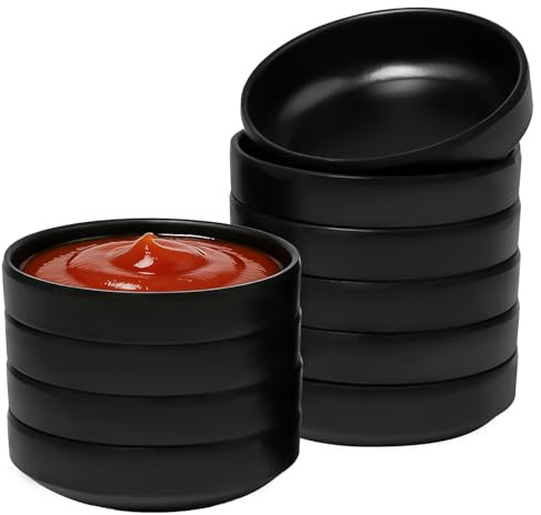 Pilikoll 10Pezzi Ciotole Aperitivo 9x9x2.5 cm Rund Piatto per Salsa Di Soia | per Salsa Spezie Frutta Snack, Mini Ciotole per Salsa di Soia, Ciotola Da Immersione Nero, Rund per Ciotole Salsa di Soia Set