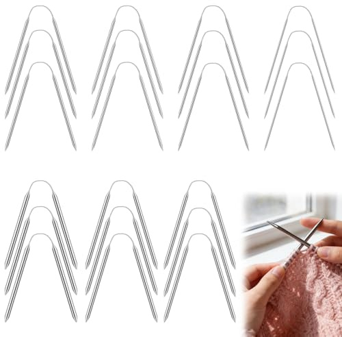 WYYFXY® 21 Stück Edelstahl Rundstricknadeln Set, 23cm Socken Stricknadeln | Rundstricknadel 2mm, 2,5mm, 3mm, 3,5mm, 4mm, 4,5mm, 5mm Nadelspiel Set für Socken, Handschuhe, Mützen