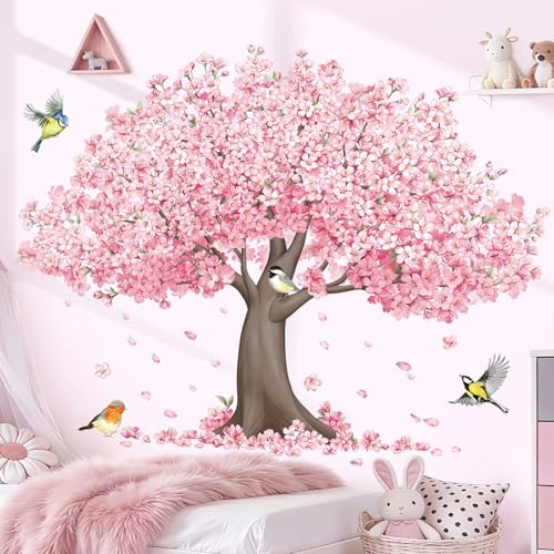 decalmile Sticker Muraux Arbre Fleurs de Cerisier Autocollant Mural Floral | Stickers Décoratifs Muraux Peel and Stick, Décoration Murale Amovible et Sûre pour Murs, Sticker Mural Couleurs Vives