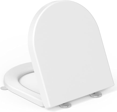 YEAUPE PRO D Shaped Soft Close Toilet Seat with Quick Release, Durable Urea-Formaldehyde WC Seat, Universal Top Fixing Toilet Seat for UK Toilets, Easy Clean with Lift Handle, White