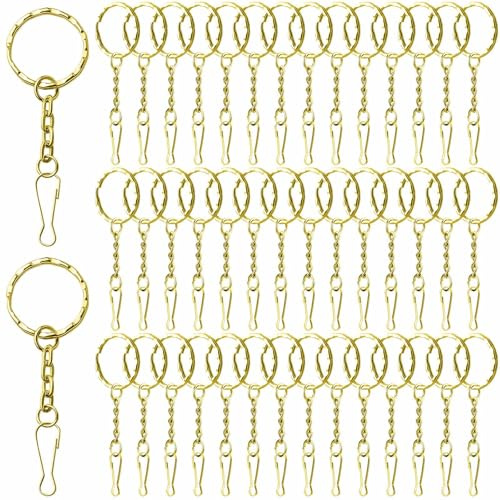 Argollas para Llaveros Dividido,Llavero Mosquetones Pequeños con Cadena,50 Piezas oro Metálicas Argollas Porta Chaves con Diseño de Ondas,25mm para Hacer Llaveros Manualidades Bisutería DIY