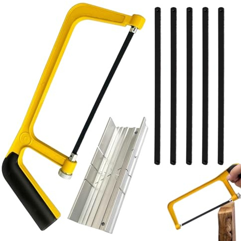 6 in Mini Hacksaw for Metal Cutting with Miter Block,Hack Saw to Cut Metal,150mm Thickened Hack Saw with 5 Manganese Steel Blade (Yellow)
