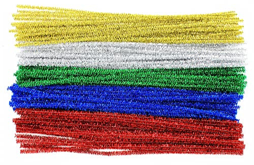 Bright Ideas Pipe Cleaners - Glitter Tinsel PK100 Long Assorted 30cm x 6mm, Multi Colour Pipe Cleaners, Arts & Craft, Green, Blue, Red, Gold, Silver Bright Tinsel Cleaners for Crafting. BI0007.